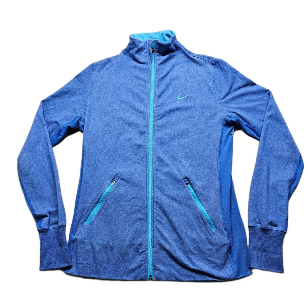 Nike‎ Track Running Jacket Womens L Blue Dri-Fit Athletic Long Sleeve Full Zip